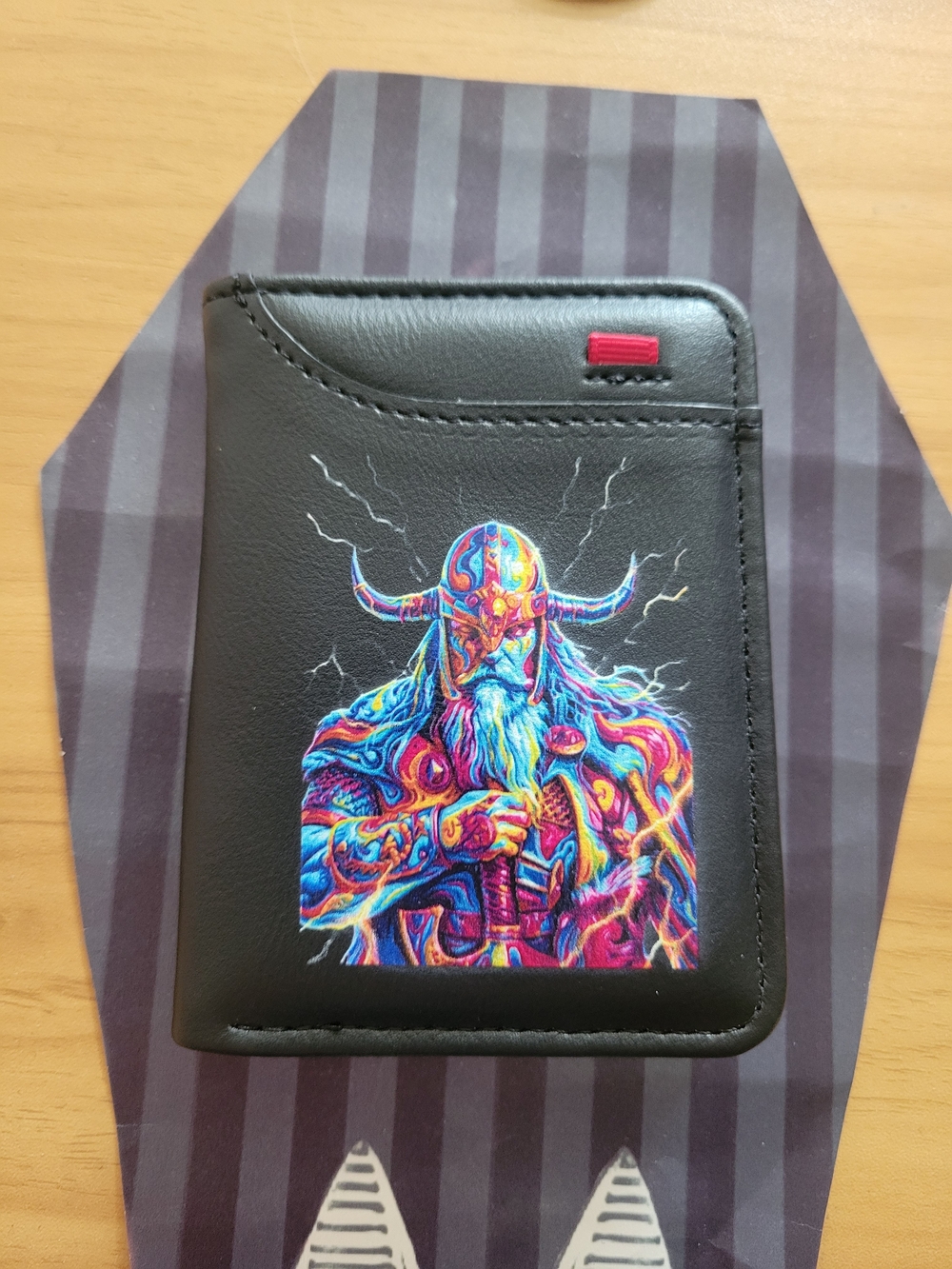 🖤NEW🖤 Black Leather Card Wallet with Colorful Viking Artwork